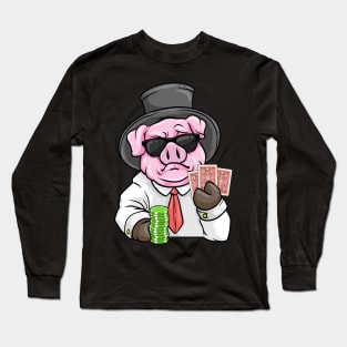 Cool Mafia Pig is playing poker with cards and chips Long Sleeve T-Shirt